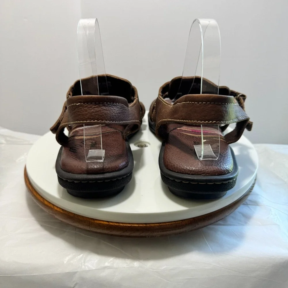 Minnetonka Sandals Shoes Mens Size 11WW Brown Leather Fisherman Hook Loop Casual